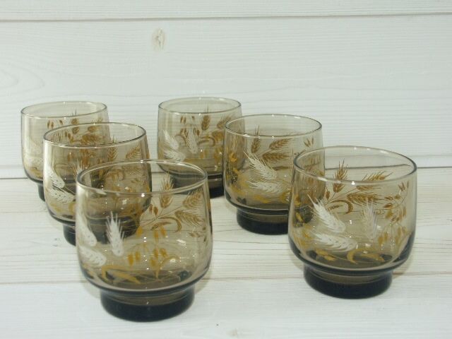 Lot 8 glasses smoked ears of Luminarc wheat 70s
