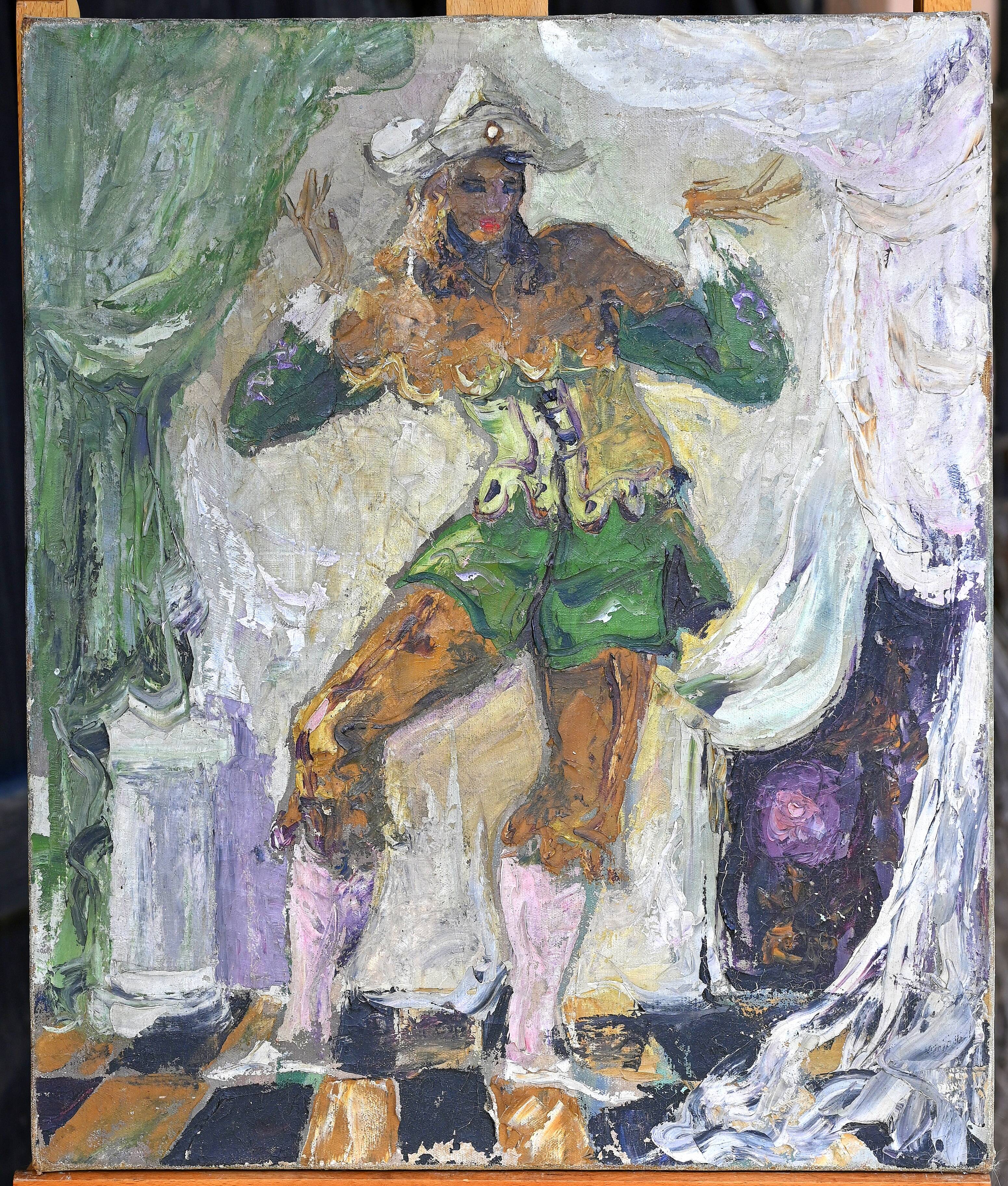 Tableau ancien Arlequin dansant
