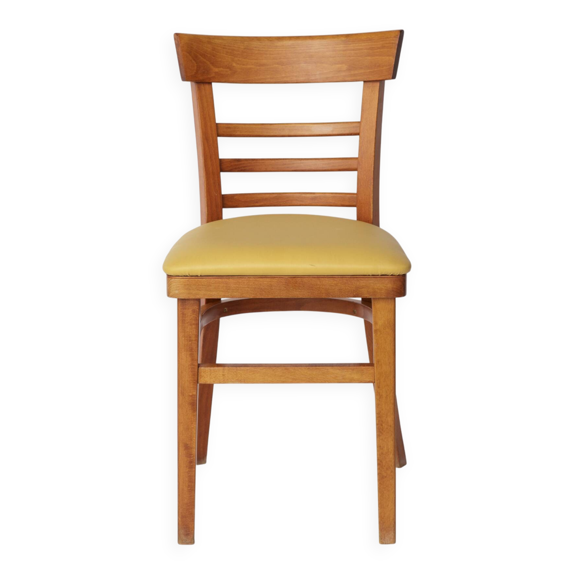 Vintage Beechwood Chair with Yellow Faux Leather Seat – 1960s/1970s Germany