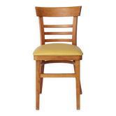 Chaise vintage en hêtre avec assise en similicuir jaune – Allemagne des années 1960-1970
