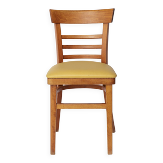 Chaise vintage en hêtre avec assise en similicuir jaune – Allemagne des années 1960-1970