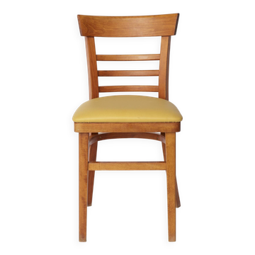 Chaise vintage en hêtre avec assise en similicuir jaune – Allemagne des années 1960-1970