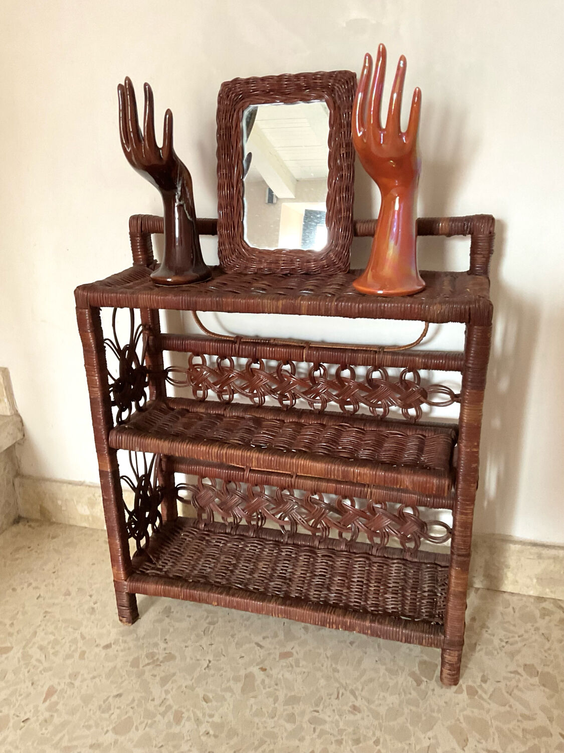 Vintage woven wicker shelf
