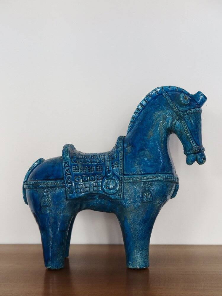 Blue Ceramic Horse Sculpture by Aldo Londi for Bitossi Fiorentino, 1960