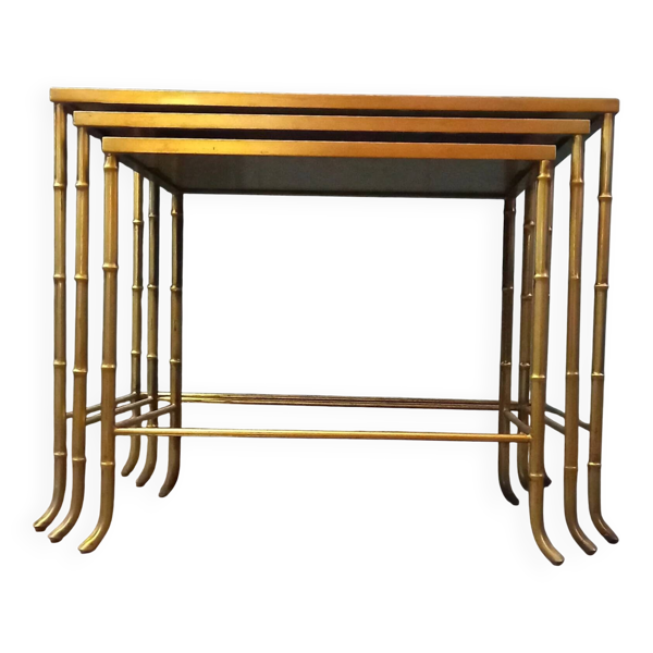 Ensemble de tables gigognes en faux bambou vintage Maison Baguès