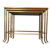 Ensemble de tables gigognes en faux bambou vintage Maison Baguès