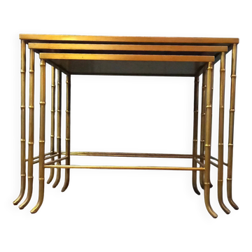 Ensemble de tables gigognes en faux bambou vintage Maison Baguès