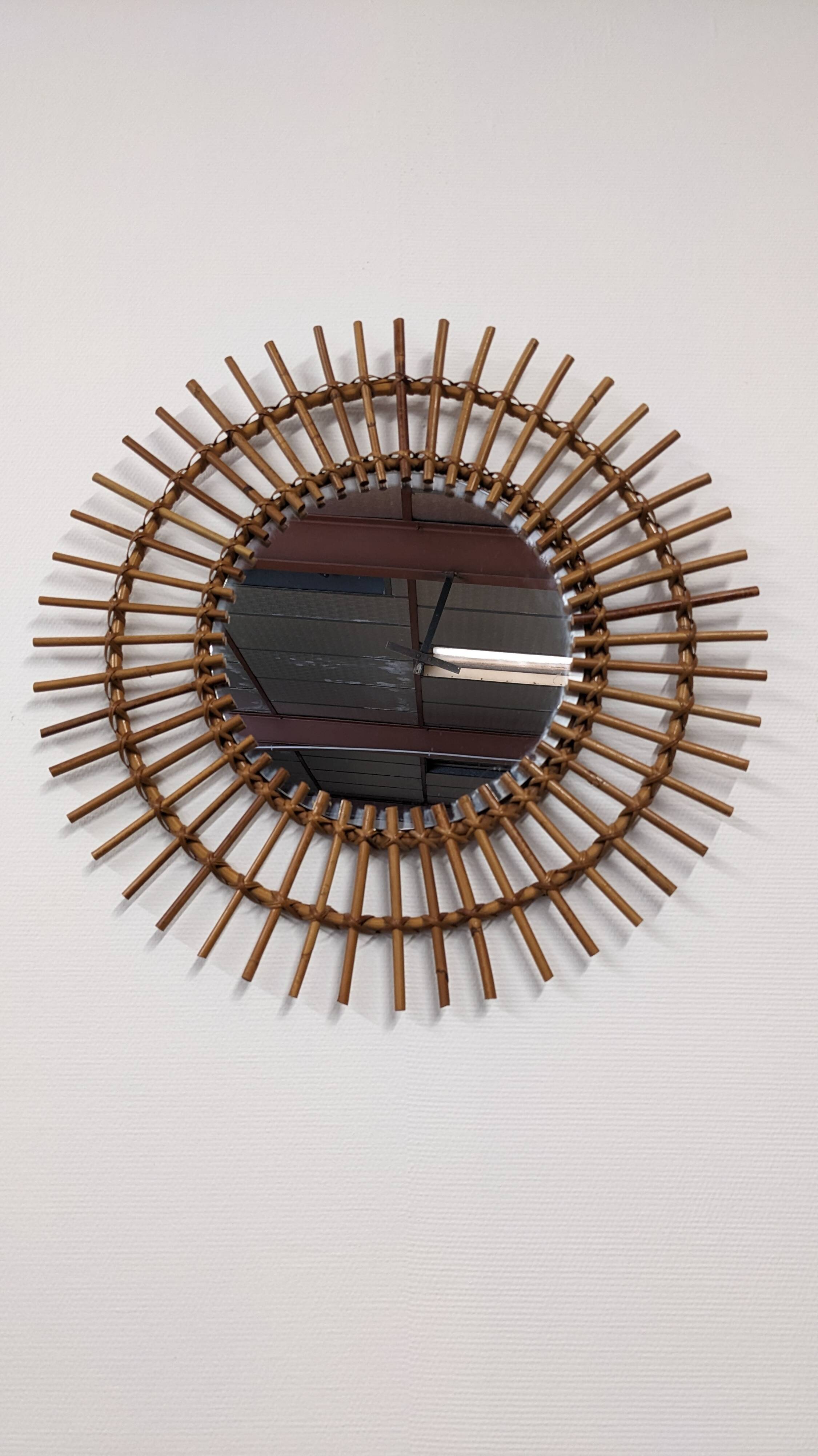 XL sun mirror in rattan, France circa 1960