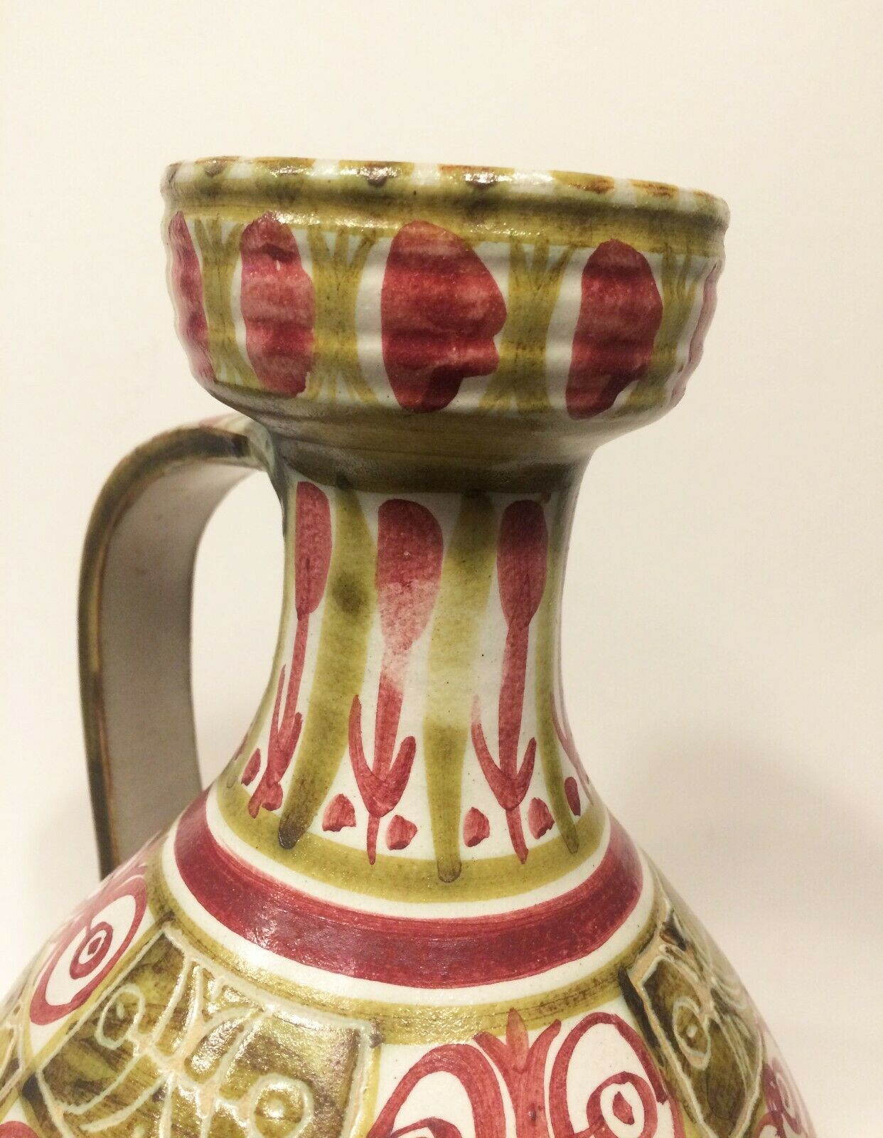 André Horellou Keraluc enamelled sandstone pitcher in modernist style