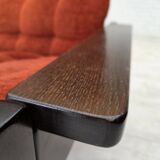 1970s, Danish armchair, orange/red furniture velour, dark oak wood.