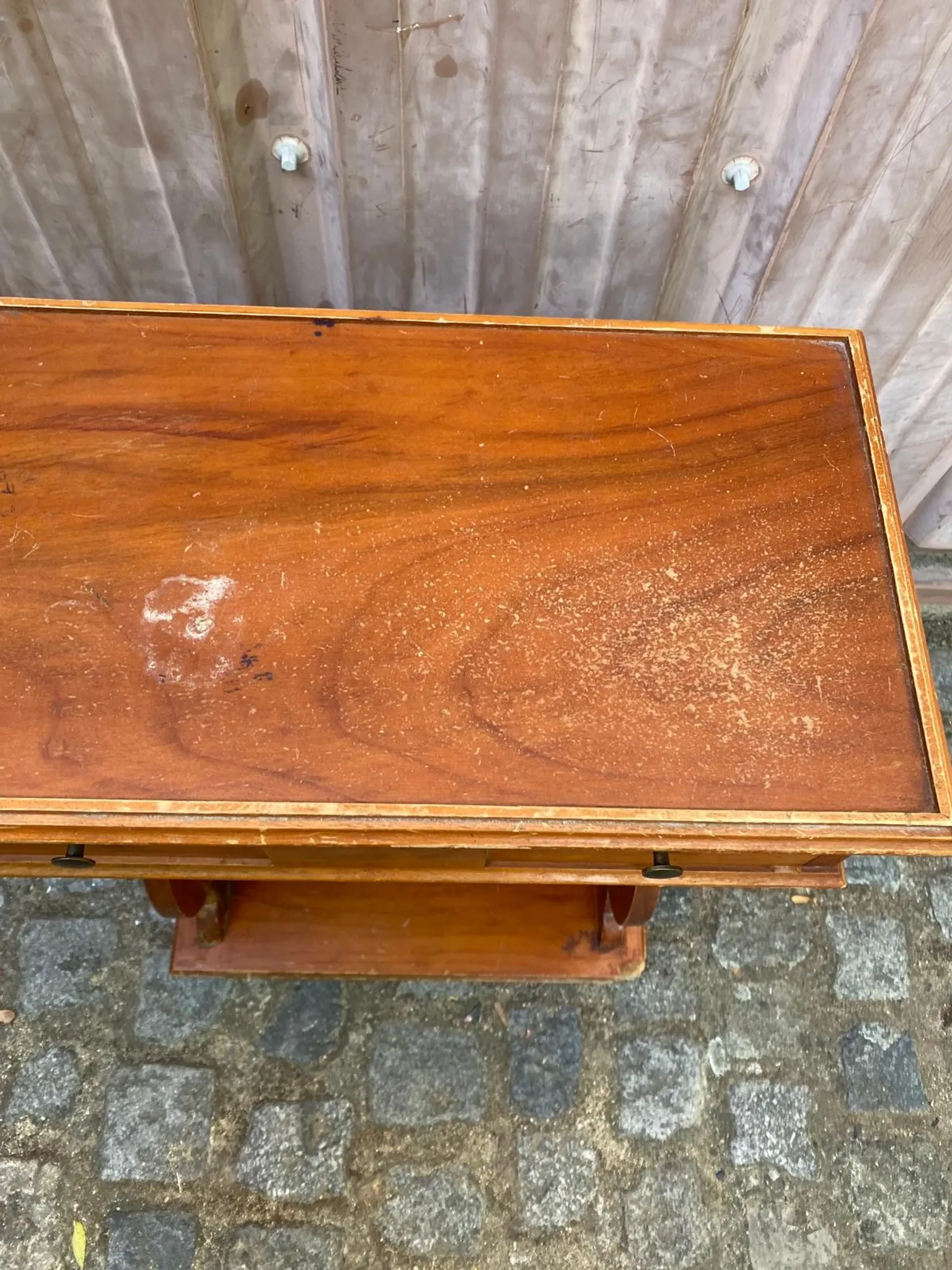 Vintage Wooden Console Table with Lyre Legs — Empire Directoire Style 1960