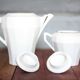Art Deco porcelain teapot and its sugar bowl, porcelain coffee pot, kitchen.