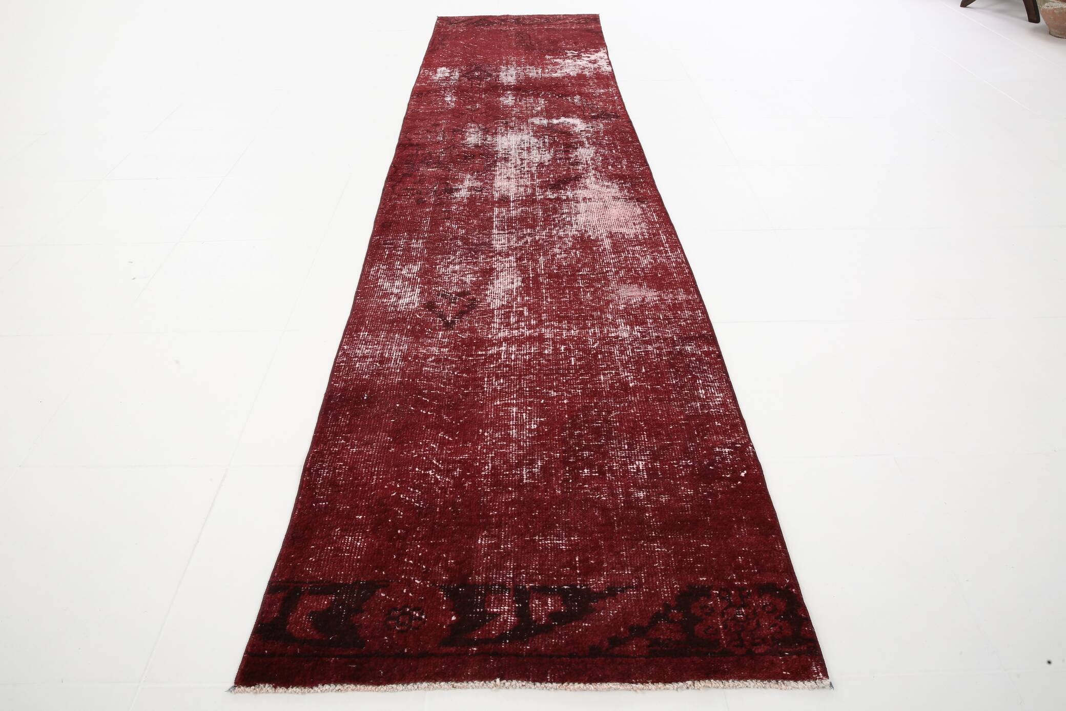 3x11 Shade Of Wine Red Handmade Turkish Vintage Runner Rug