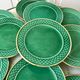 dessert service 12 dessert plates and a green and golden Art Deco cake dish 40s