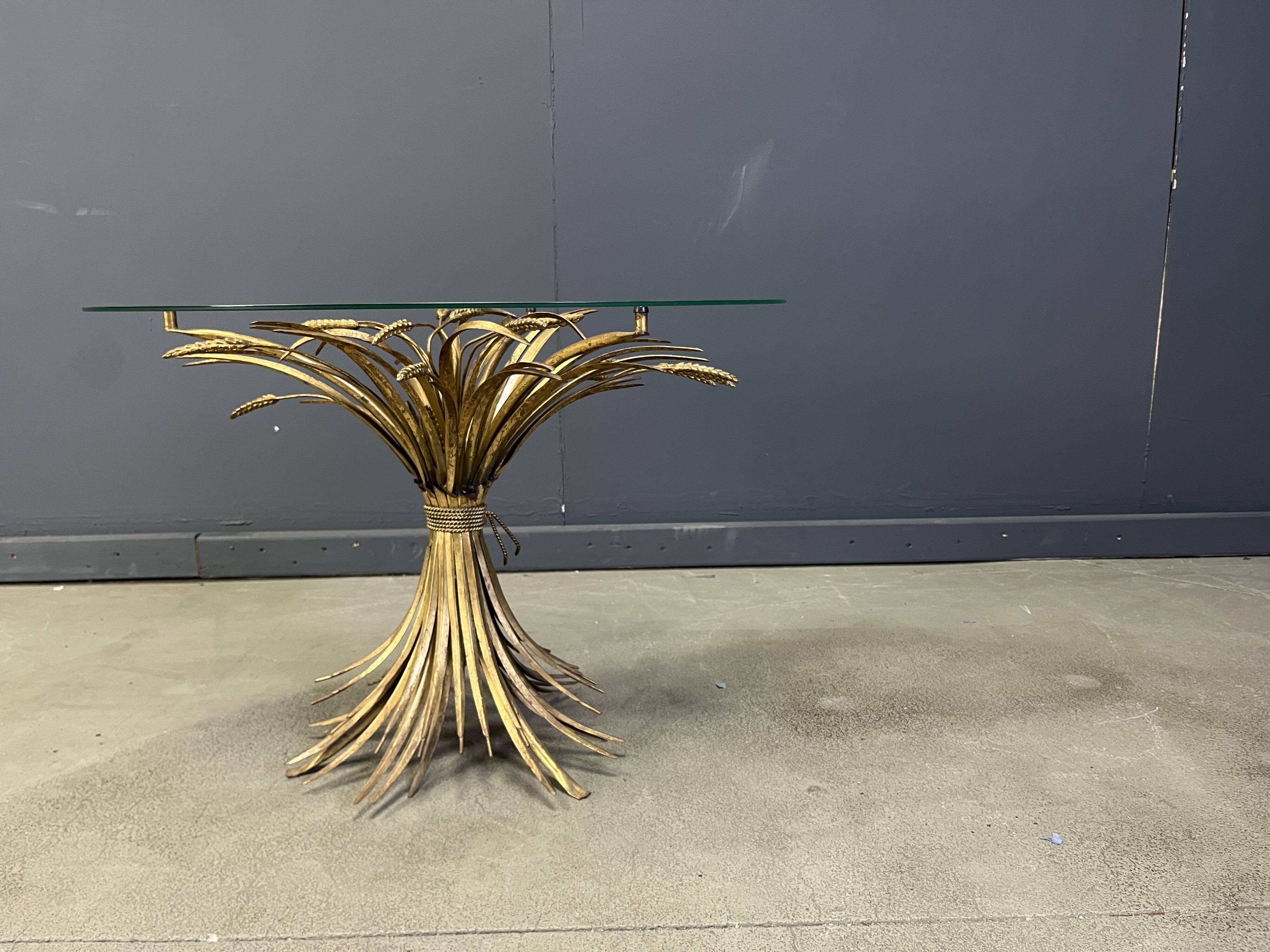 Vintage gilt metal sheaf of wheat coco chanel coffee table, 1960s