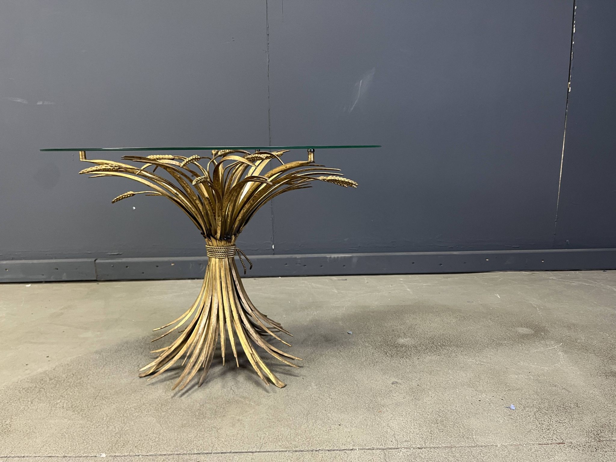 Vintage gilt metal sheaf of wheat coco chanel coffee table, 1960s