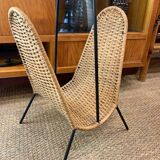 Danish magazine rack in metal and woven wicker
