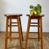 Pair of high stools / bar varnished wood 60-70s