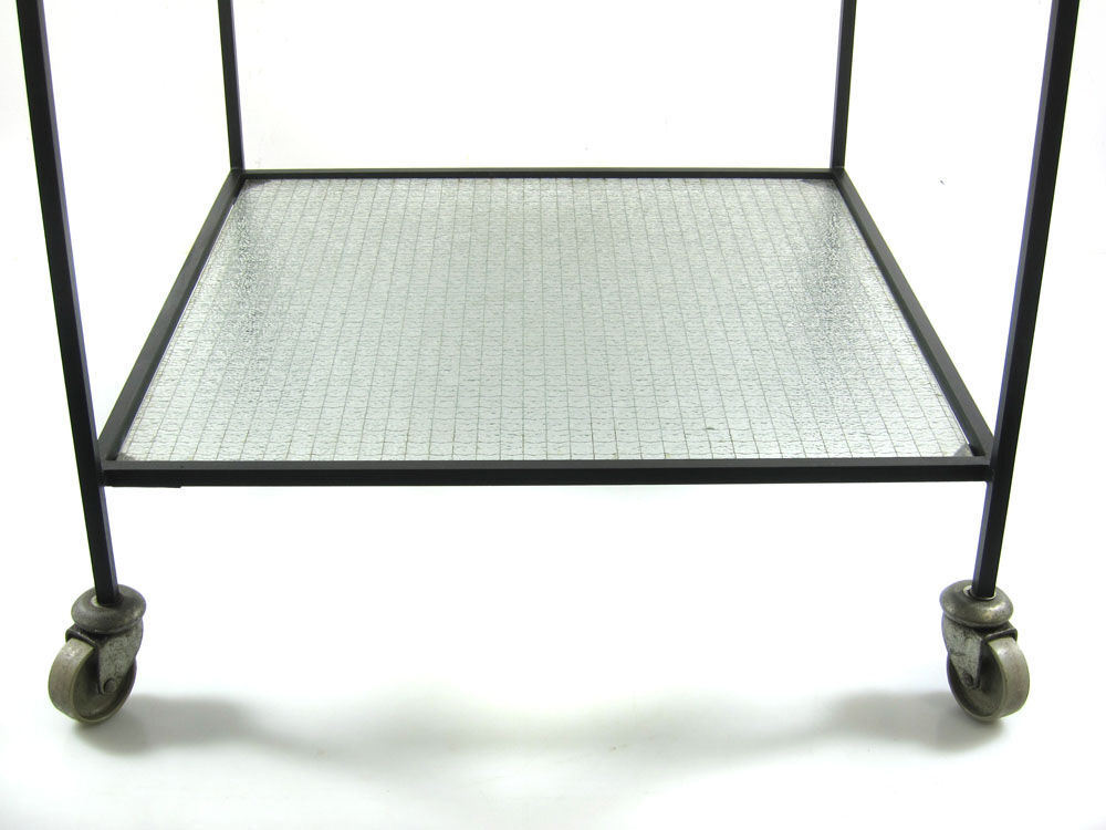 Minimal steel and wired glass sixties tea trolley
