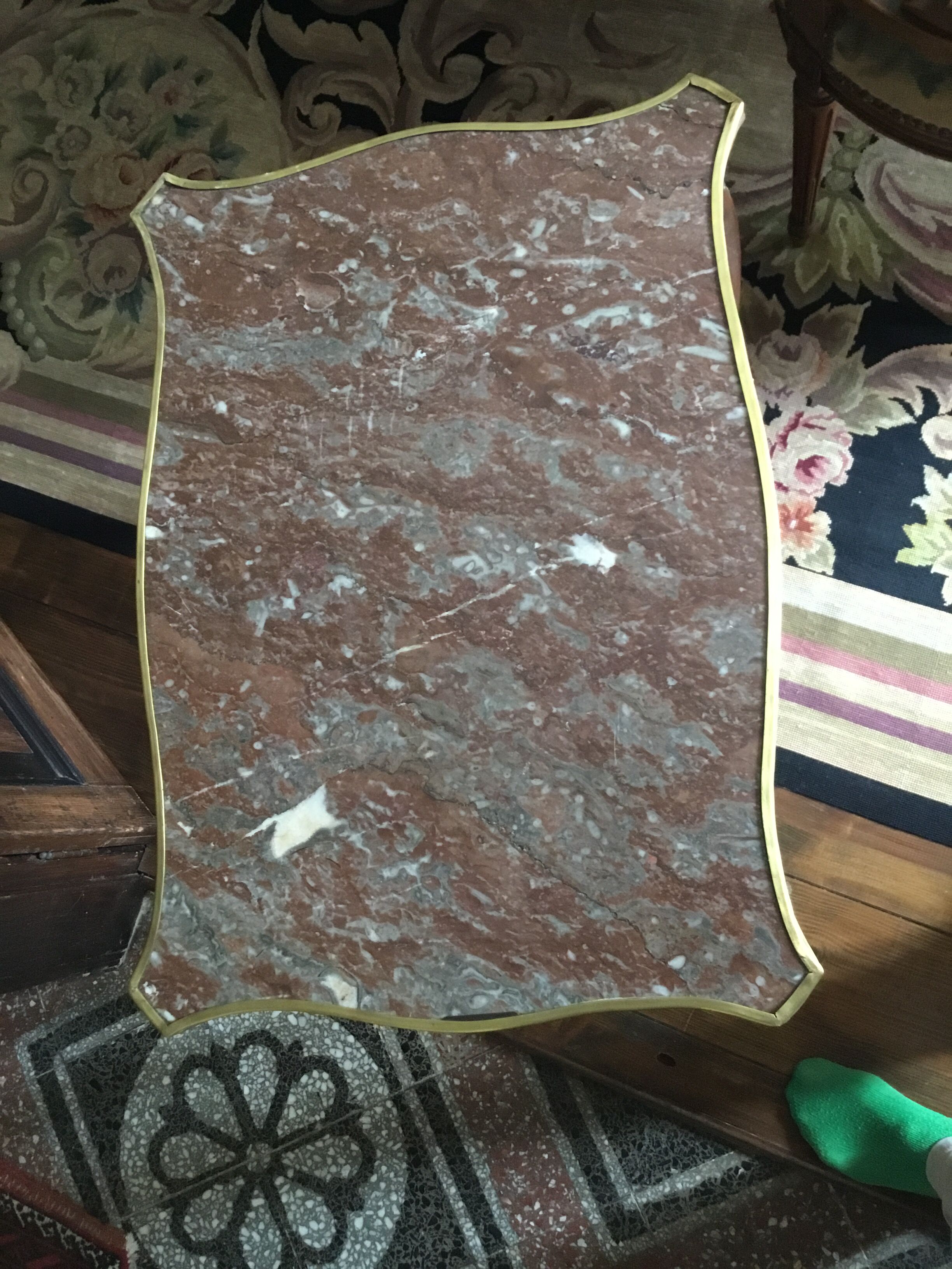 Wooden living room table with marble top