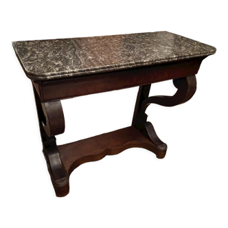 Console with a drawer in mahogany and marble top period Restoration
