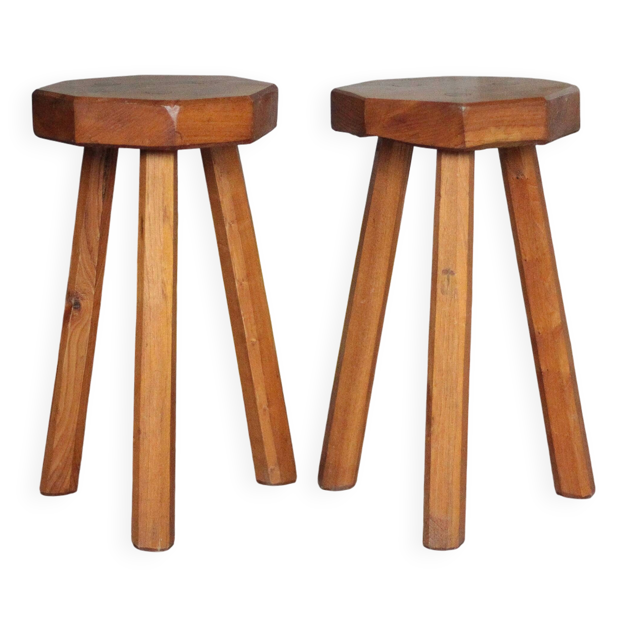 Paire de Tabouret vintage , tabouret bois octogonal , tabouret tripode