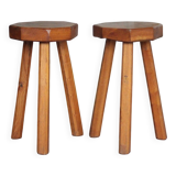 Paire de Tabouret vintage , tabouret bois octogonal , tabouret tripode
