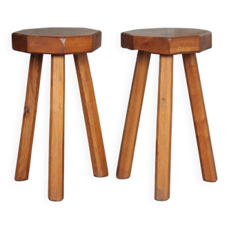 Paire de Tabouret vintage , tabouret bois octogonal , tabouret tripode