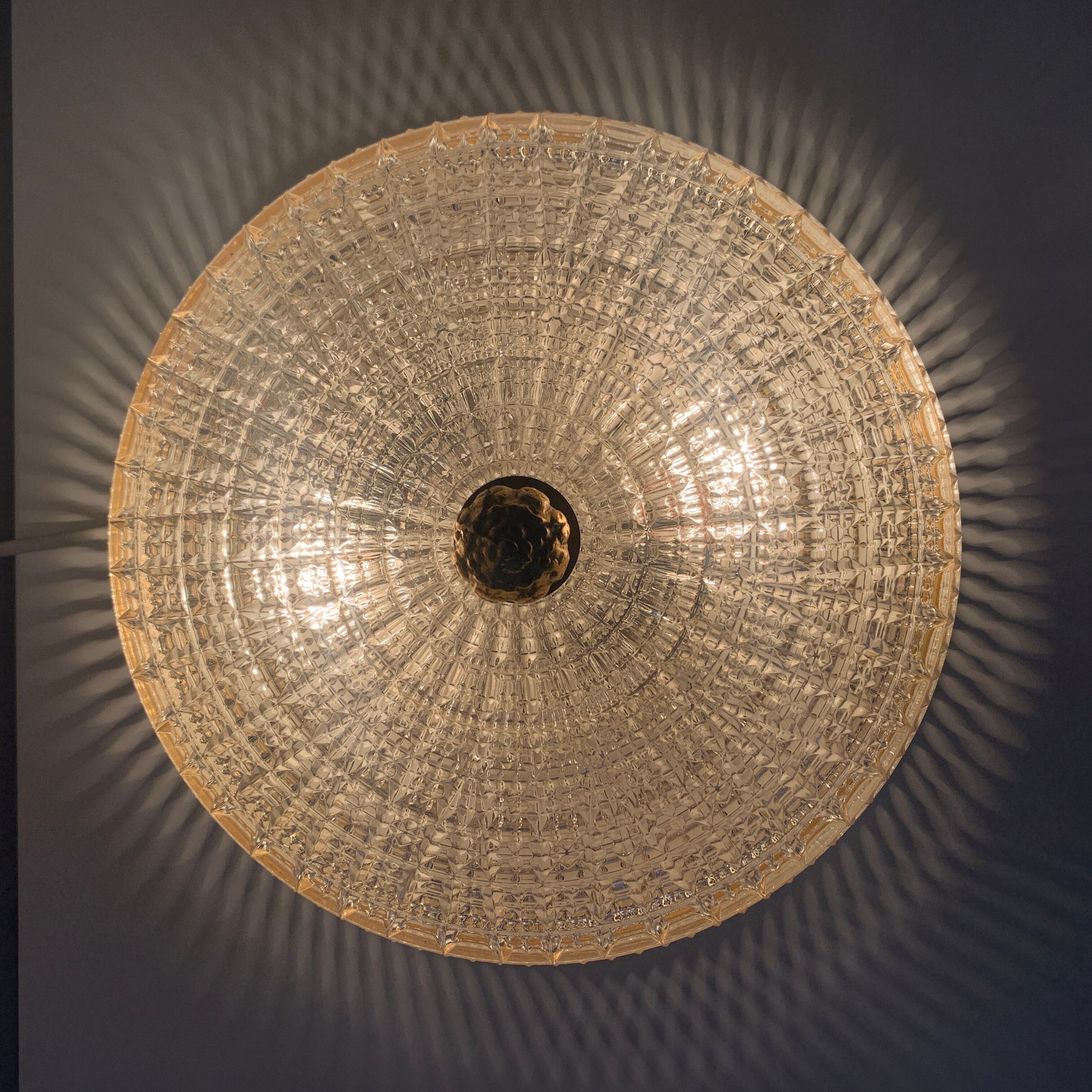 Old ceiling lamp Gilded metal and crystal Lucien Gau