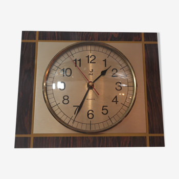 Horloge pendule formica façon bois jaz chocolat années 70