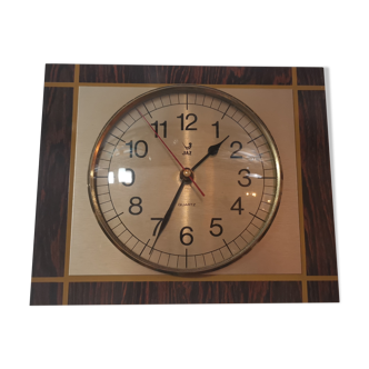 Horloge pendule formica façon bois jaz chocolat années 70