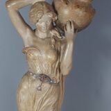 Ceramic sculpture Woman and opal belt jug Goldscheider circa 1900, 60 cm C155