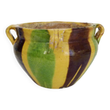 Poterie Saint-Uze en terre cuite vernissée jaune vert marron. Années 50