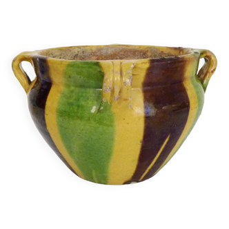 Saint-Uze pottery in yellow-green brown glazed terracotta. 50s