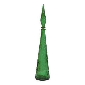 Carafe décorative vintage verte en verre texturé avec bouchon  Style empoli