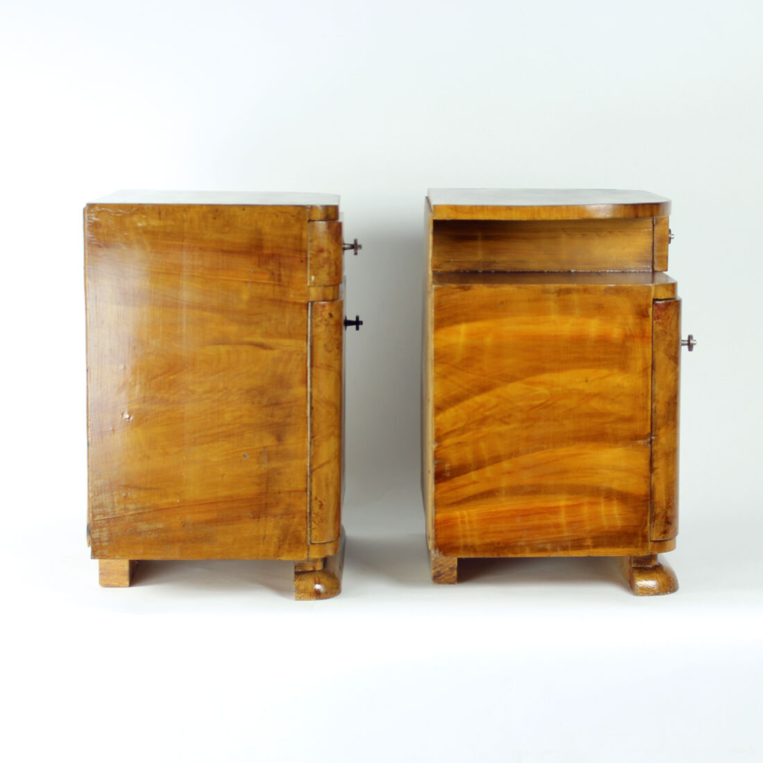 Art Deco Bedside Tables In Wood, Czechoslovakia 1940s