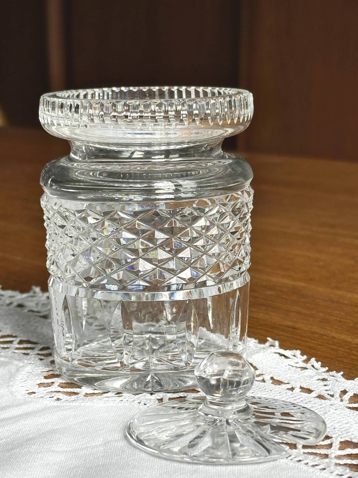 Confit jar / honey pot in signed Waterford crystal