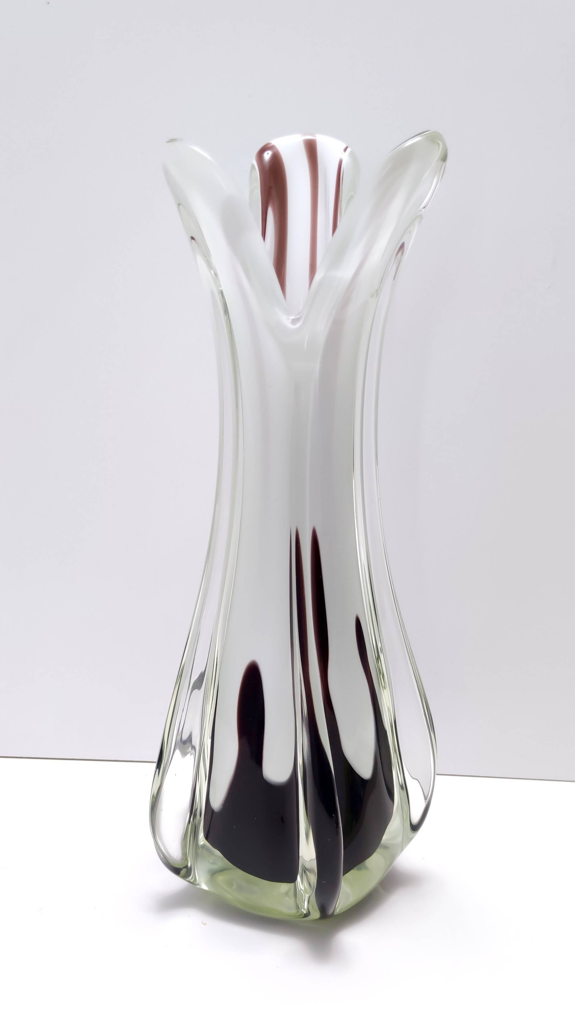 White and Purple Hand Blown Sommerso Glass Vase by Fratelli Toso, Italy