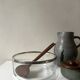 Large glass salad bowl with chrome metal rim, Bormioli Rocco Italy 1970.