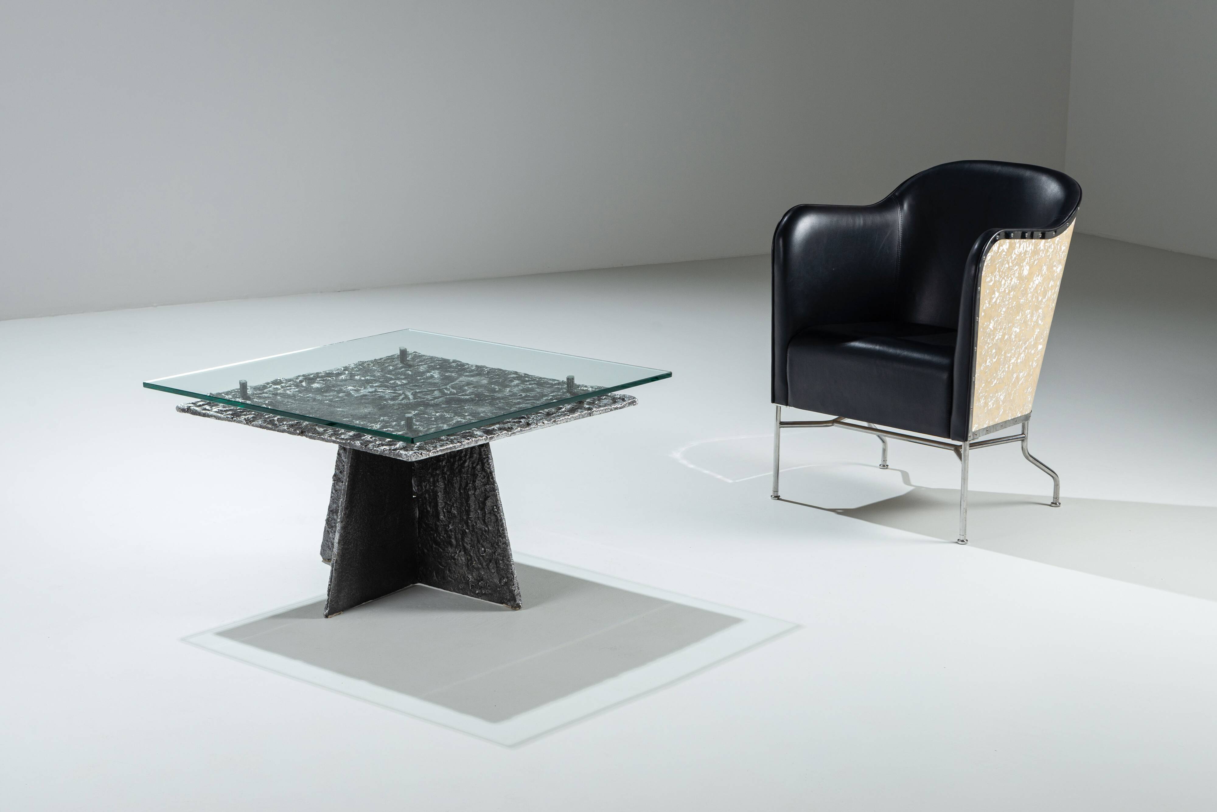 Heavy cast aluminium brutalist coffee table