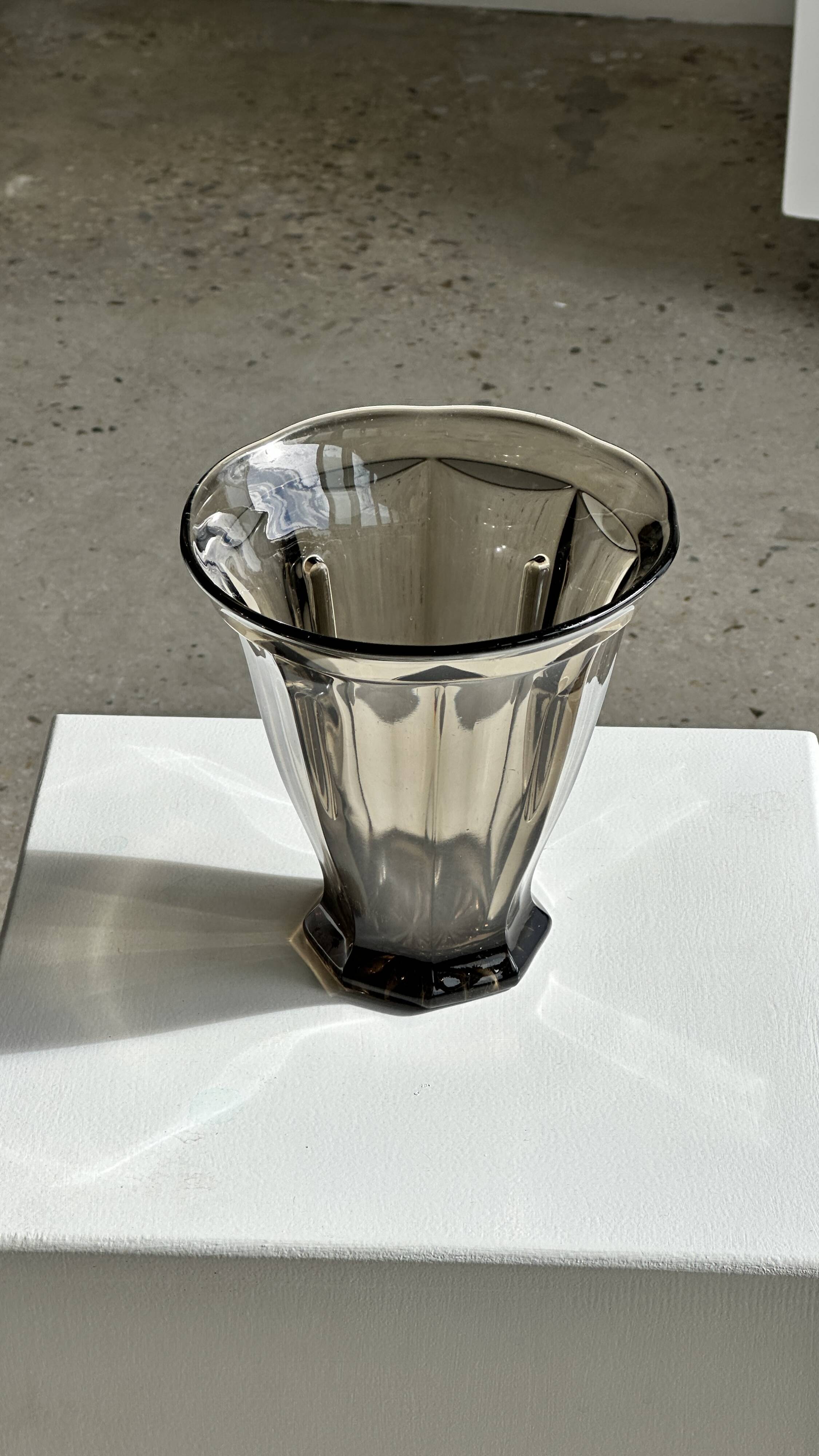Smoked molded glass vase H:17cm