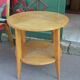 Table basse ronde pieds compas années 60 en bois