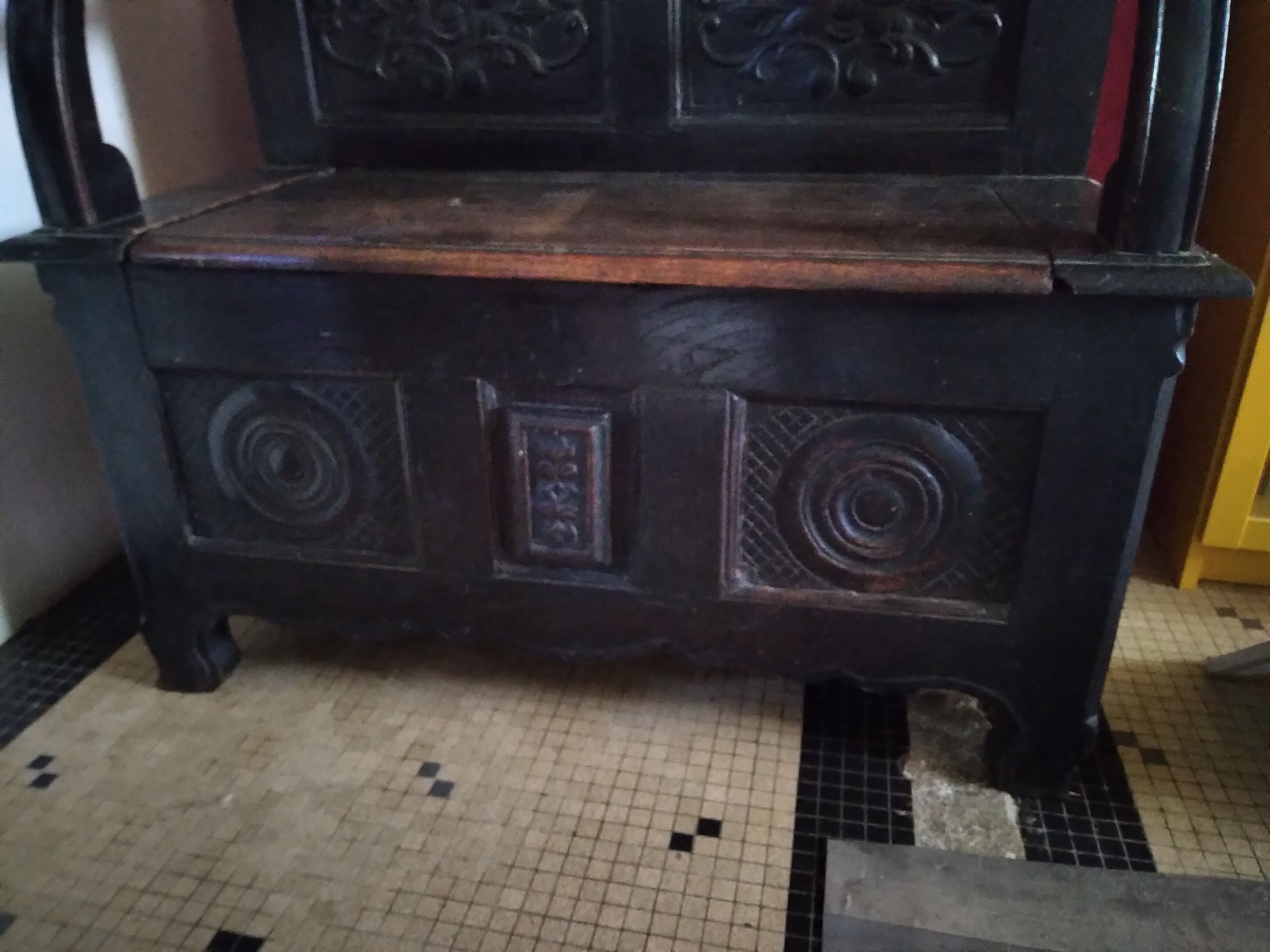 Old Breton enclosed bed chest bench