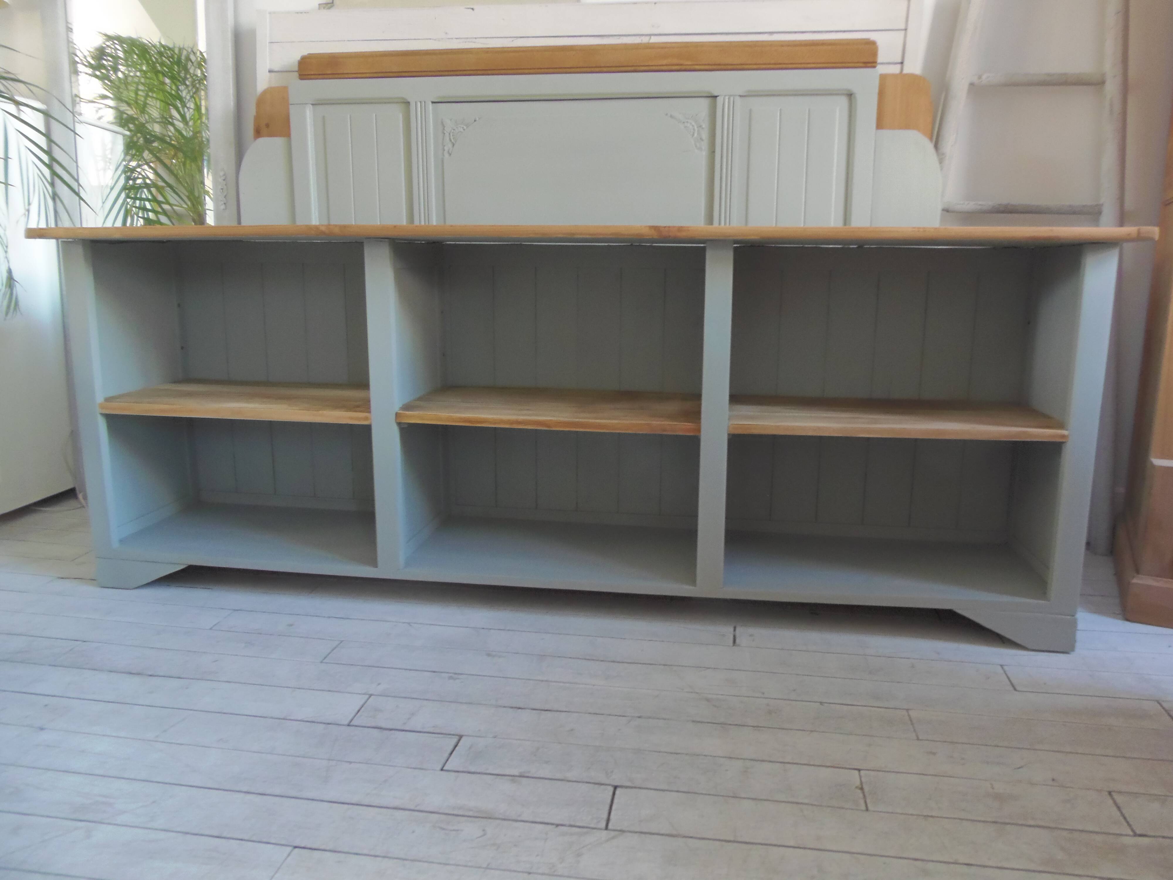 Professional furniture enhanced in verdigris, wooden top.