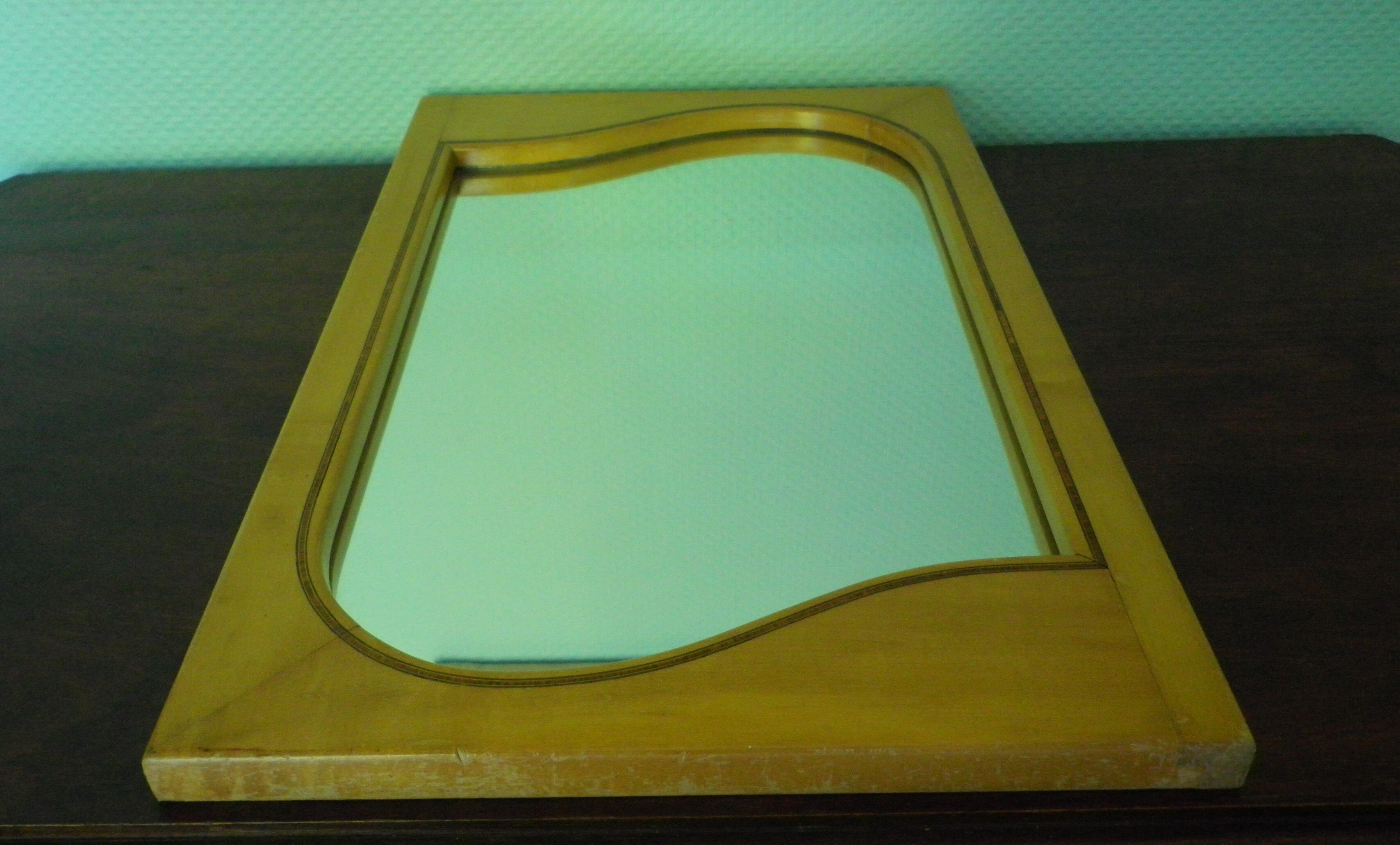 Wall mirror with light wood frame - 1960  54x35cm