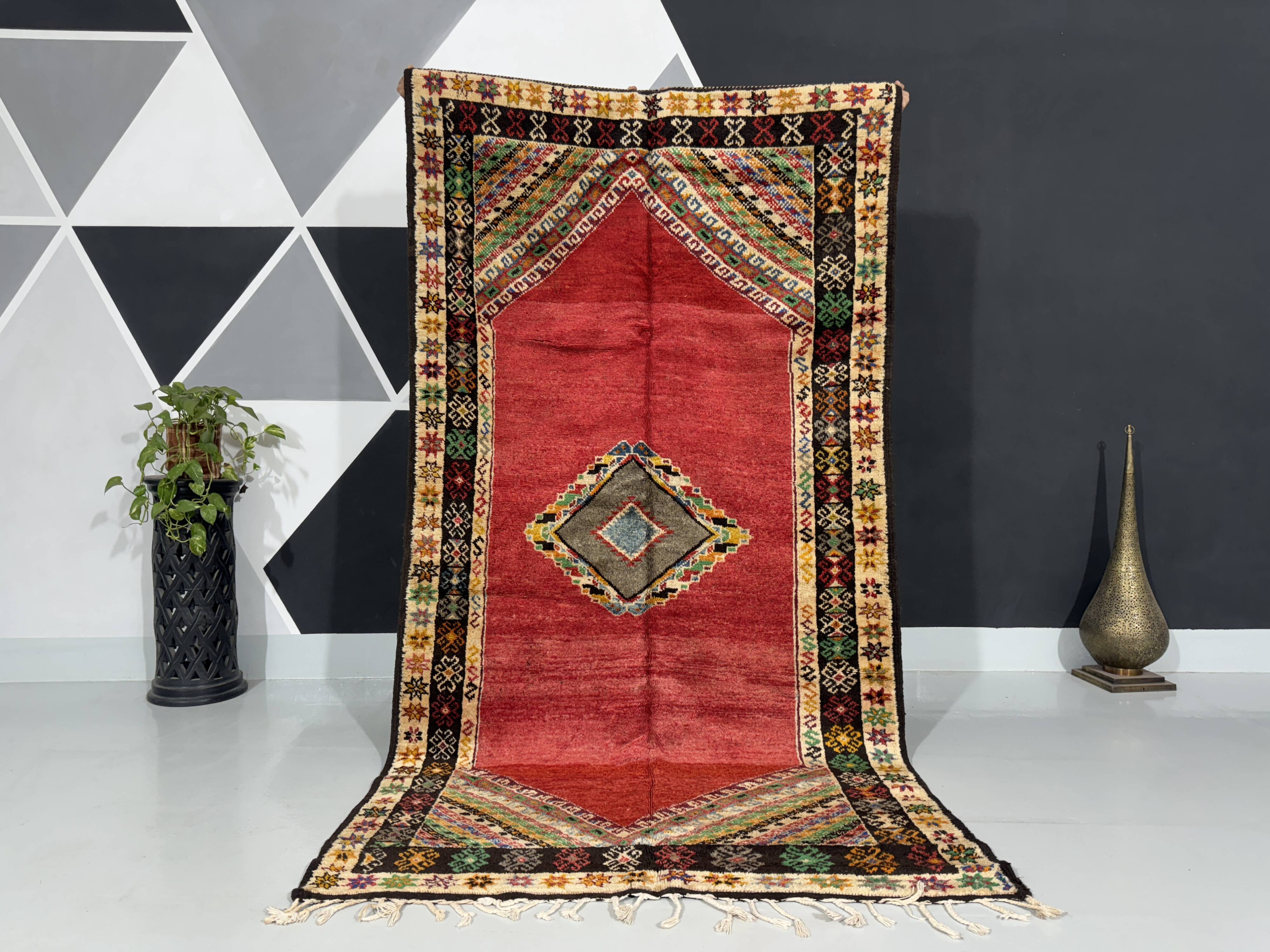 Vintage Red wool rug, Berber Antique Taznakht rug.