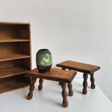 Paire de tabourets, repose-pieds en bois tourné massif