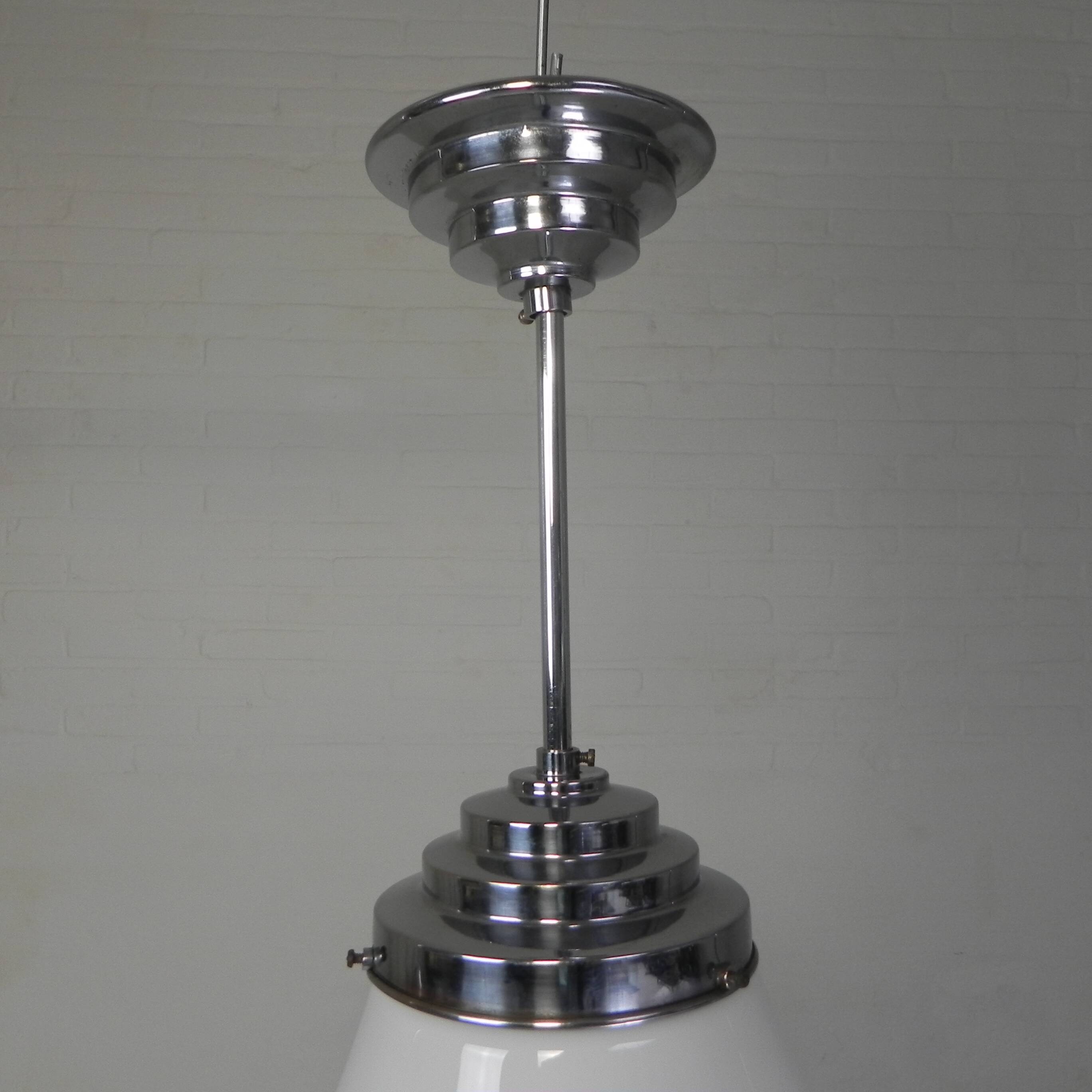Art Deco pendant lamp with ribbed white globe, 1930s