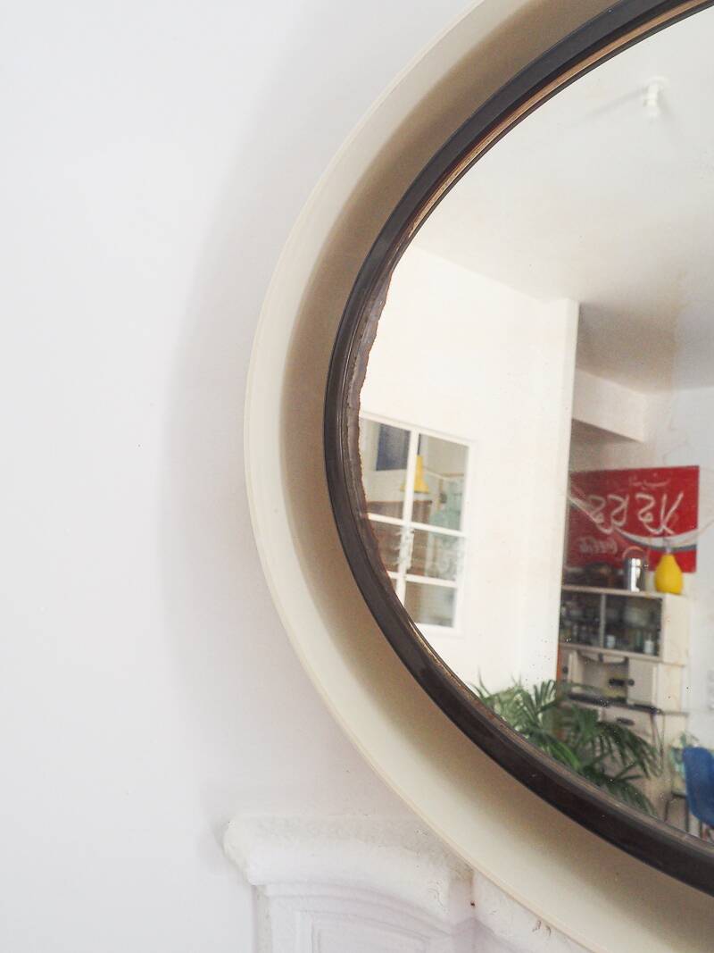 Large tiltable oval vintage retro plastic mirror luminous
