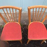 2 red Baumann bistro chairs